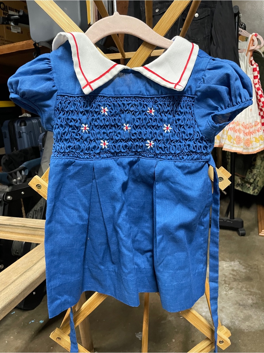 Polly Flinders Hand-Smocked Blue Girls' Dress with Sailor Collar